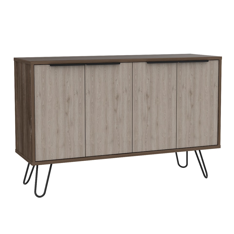 image 1 of Nevada Large Sideboard in Smoked Oak with 4 Doors - Contrasting Bleached Grey Oak and Black Hairpin Legs | Brown | Brown | One Size | 1