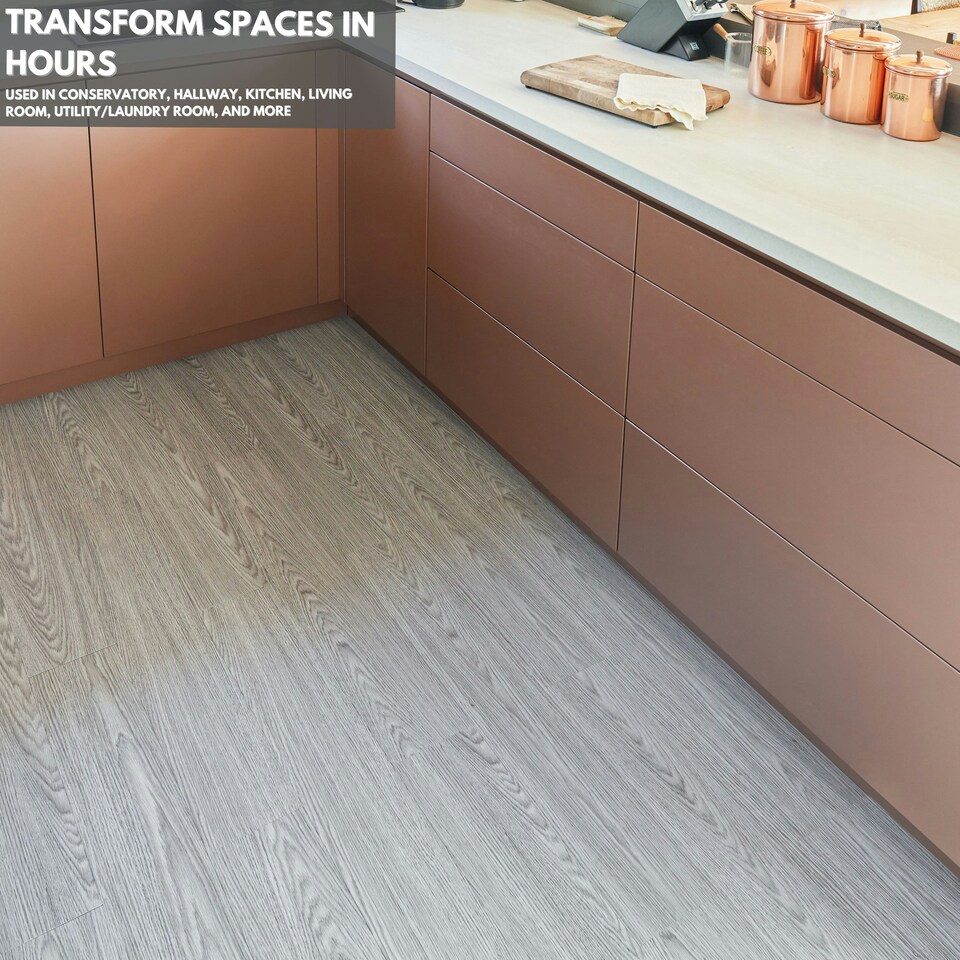 image 1 of NOVECRAFTO Self Adhesive Floor Planks | 5.9x35.9in (91.4x15.2cm) Each | Peel & Stick Vinyl Flooring | Grey Oak Wood Effect | Waterproof DIY Tiles Grey | 5 sqm