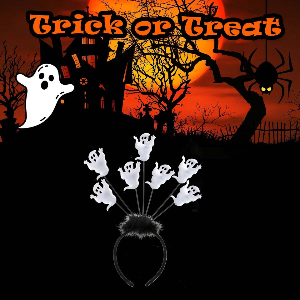 image 1 of PMS Halloween Ghost Headband Bopper, Trick or Treat Party Accessory