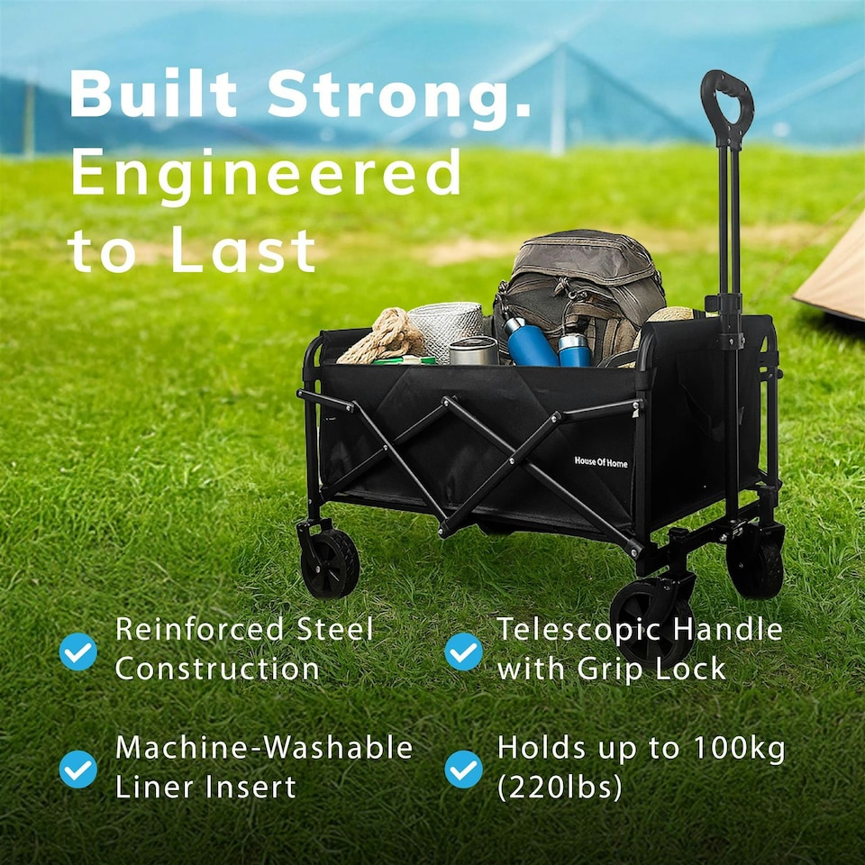 image 1 of 70L Foldable Utility Trolley Garden Home Camping Festivals No Assembly 100kg Load