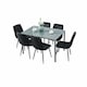 image 1 of Grey Glass Dining Table with 6 Black Velvet Chairs Set Kitchen Dining Room Furniture