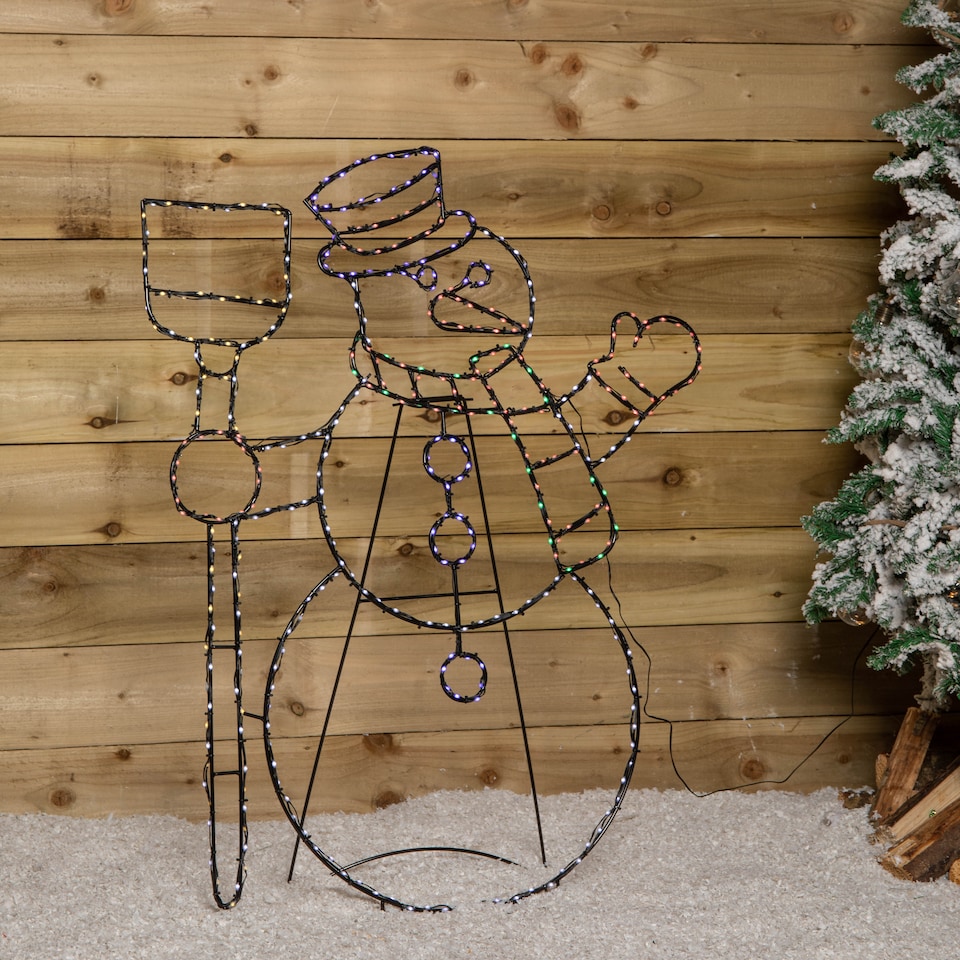 image 1 of 1m x 78cm Light up Standing Christmas Snowman with 390 Multi-Coloured LEDs