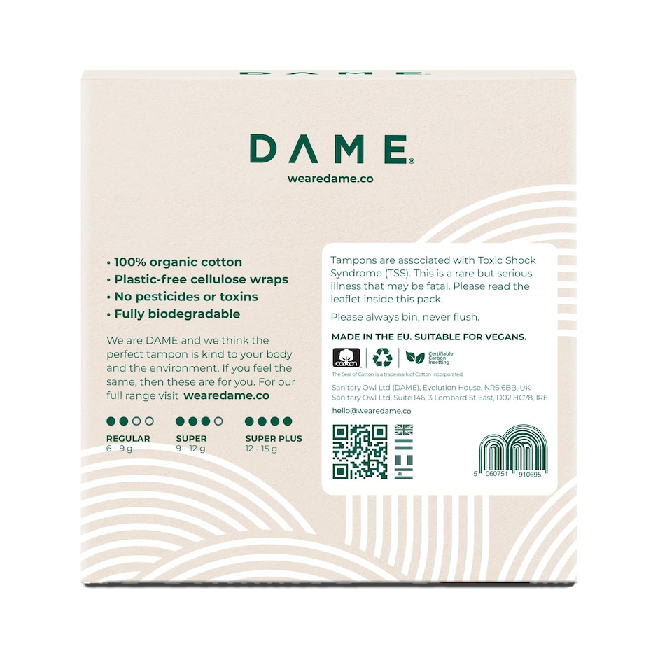 image 1 of DAME Organic Cotton Tampons Super 56 Pack