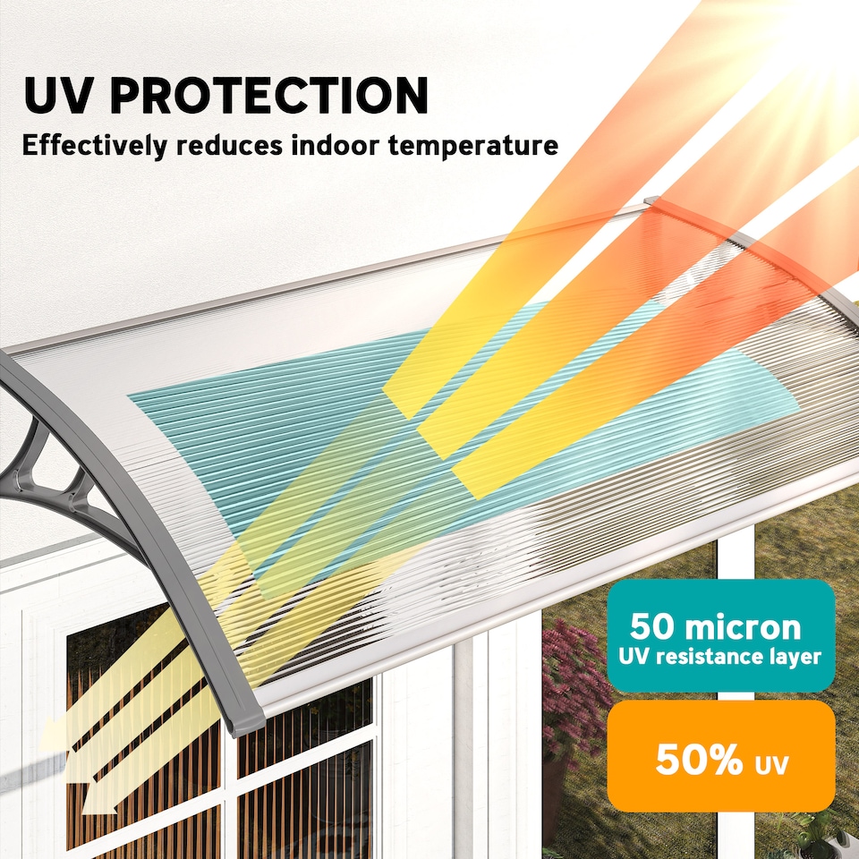 image 1 of Outsunny Door Canopy Outdoor Awning Rain Shelter for Window Porch, Grey | Green