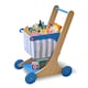 image 1 of Teamson Kids Little Helper Mr. Fresh Wooden Shopping Cart with 13 Play Food Items, Soft Wheels, Ergonomic Handle & Fabric Basket for Toddlers - Blue