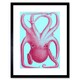 image 2 of Vintage Octopus Bright Pink Turquoise Sea Life Design 9x7" Black Framed Wall Art Print