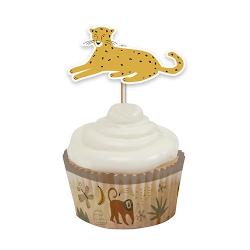 image 1 of Safari Animals Cupcake Food Pick Toppers - Pack of 12
