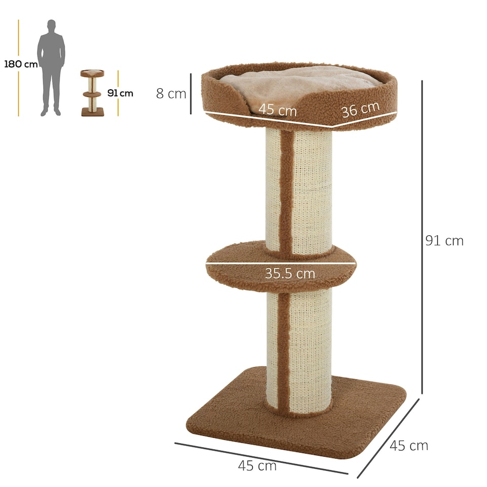 image 1 of PawHut 91cm Scratching Posts Cat Tree Activity Centre for Indoor Cats Brown