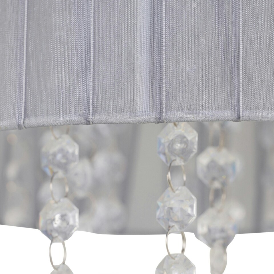 image 1 of First Choice Lighting Set of 2 Voile 25cm Jewelled Grey Ribbon Pendant Shades Grey | Clear