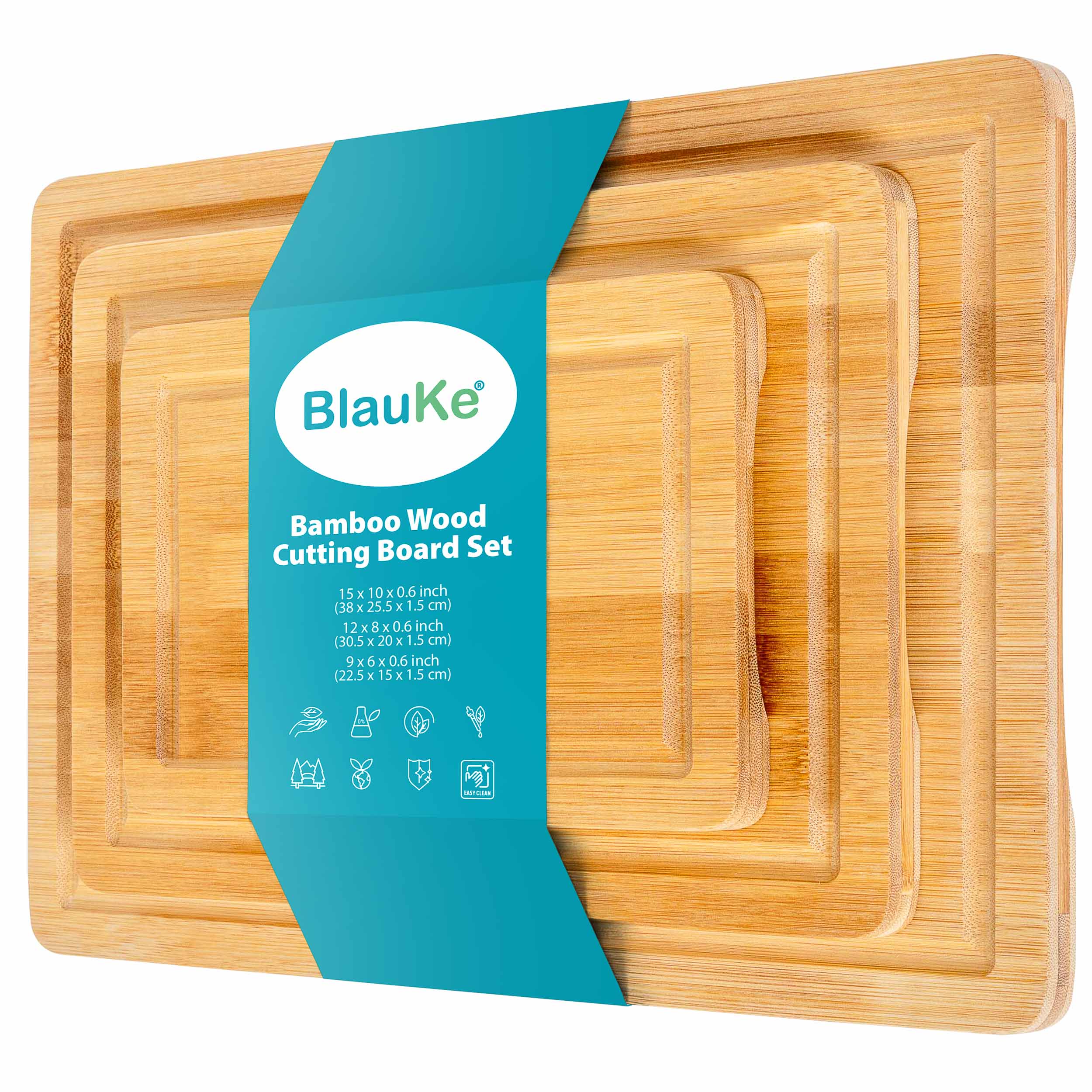 BlauKe Wood Cutting Boards for Kitchen - Bamboo Cutting Board Set with Juice Groove and Handles - Wooden Chopping Board
