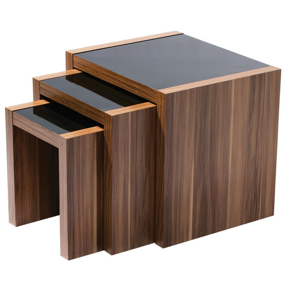 image 1 of Interiors by Premier Wooden Nest of 3 Tables, High Gloss Black Finish Nesting Table, Long Lasting Console Tables for Living Room Black