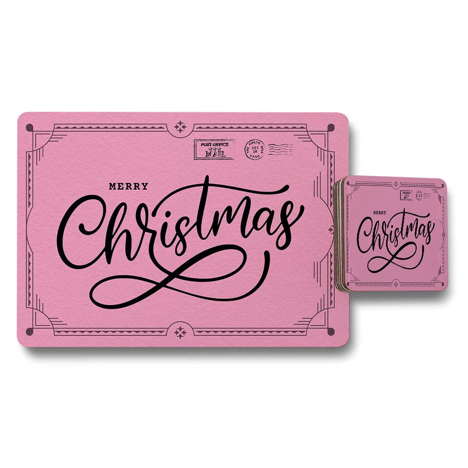image 1 of Pink Merry Christmas Placemats And Coaster Set Gift Ready
