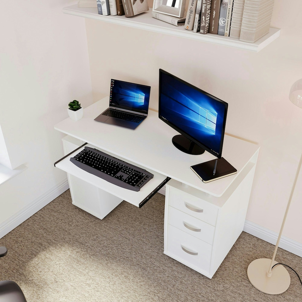 image 1 of Vida Designs Otley 3 Drawer Computer Desk Home Office Workstation, White