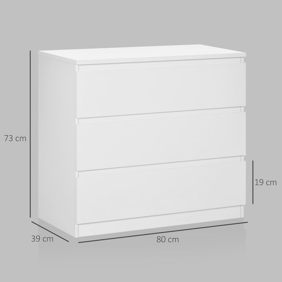 image 1 of HOMCOM Chest of Drawers, 3 Drawer Storage Cabinet Unit for Bedroom, White