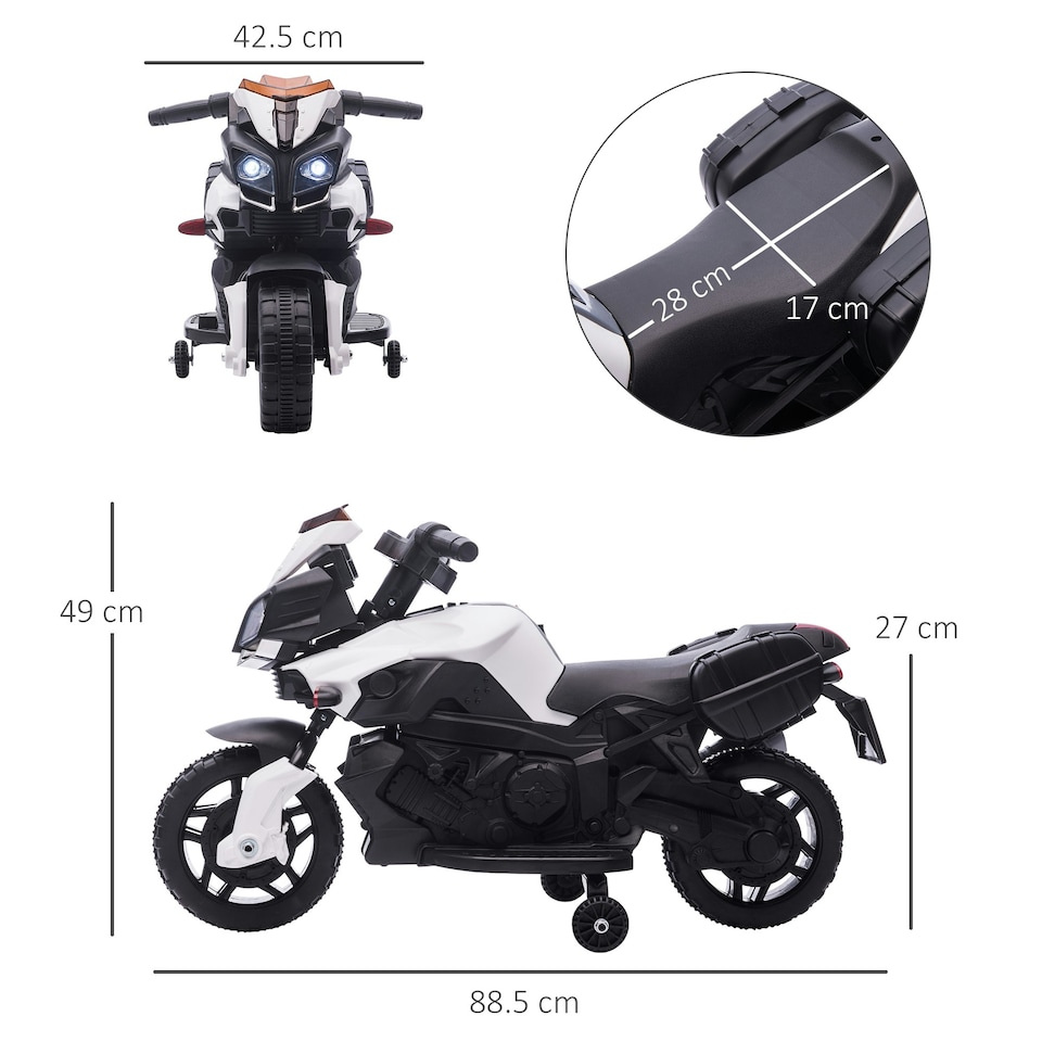 image 1 of HOMCOM Kids 6V Electric Motorcycle Ride-On Toy Battery 18 - 48 months White