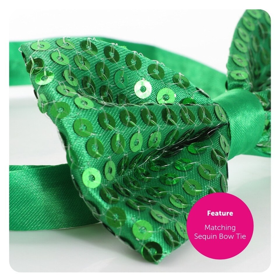 image 1 of Irish Leprechaun Sequin Costume with Trilby Hat Green | 2XL