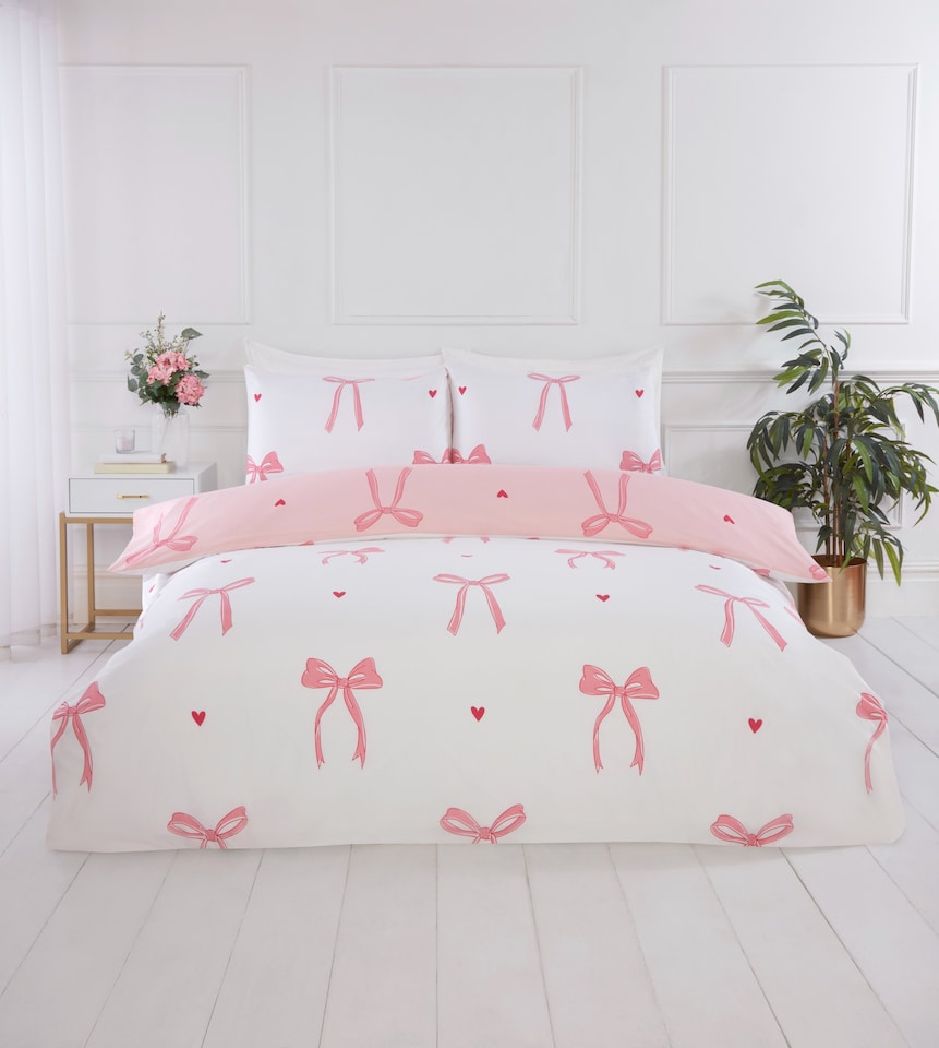 image 1 of Bows Microfibre Duvet Cover Set with Pillowcase