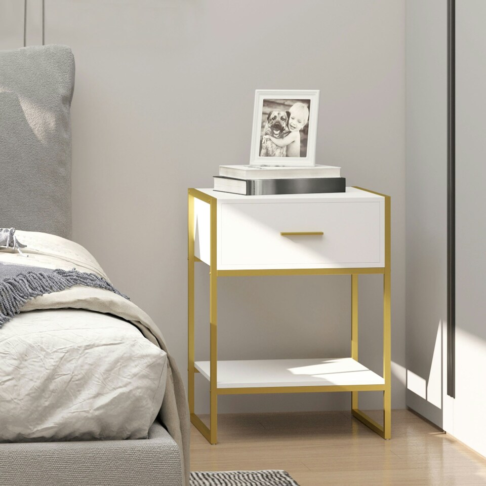 image 1 of HOMCOM Modern Bedside Table Side Table Nightstand w/ Drawer Shelf