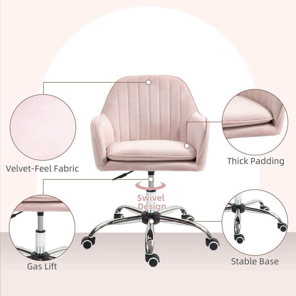image 1 of HOMCOM Office Chair, Swivel Desk Chair w/ Adjustable Height, Pink