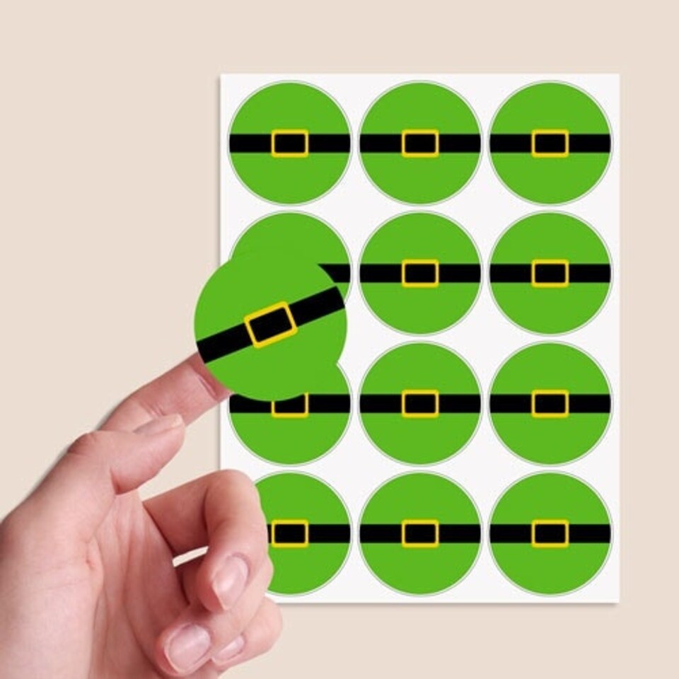 image 1 of Christmas Elf Belt Round Stickers 60mm - Sheet of 12