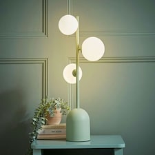 ValueLights Marlow Sage Green Opaque Glass Globe 3 Way Table Lamp with LED Bulbs