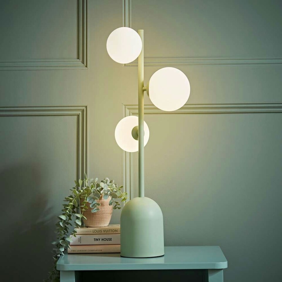 image 1 of ValueLights Marlow Sage Green Opaque Glass Globe 3 Way Table Lamp with LED Bulbs