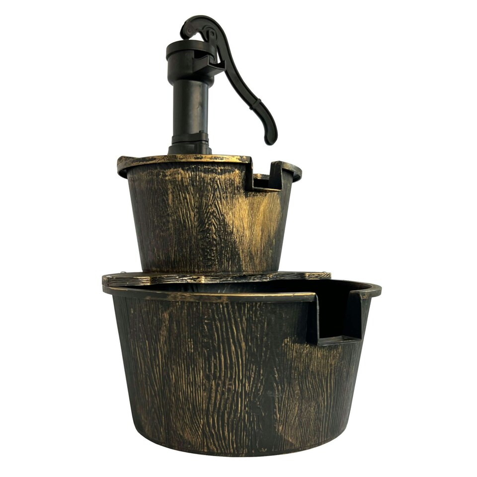 image 1 of Oypla 2 Tier Cascading Barrel Garden Water Pump Fountain Feature