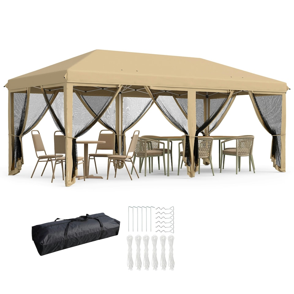 image 1 of Outsunny 6 x 3(m) Pop Up Party Tent Canopy with 6 Removable Sidewalls Beige