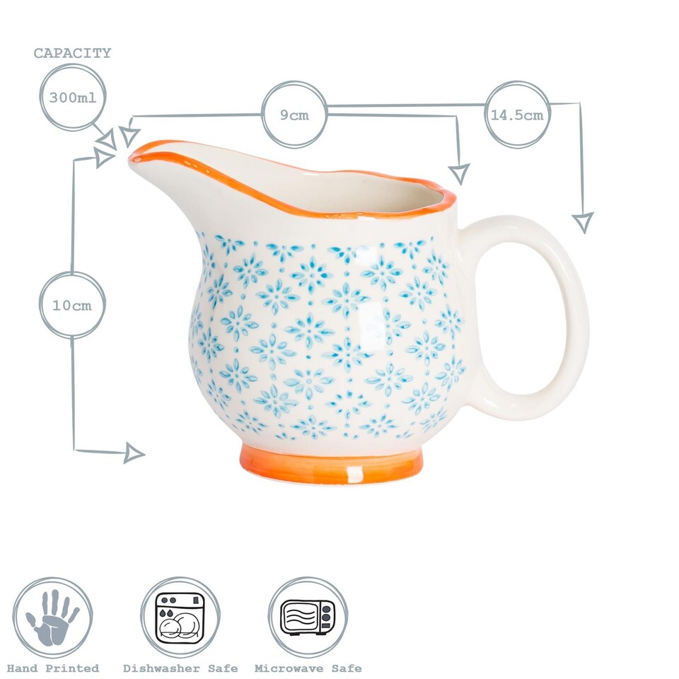 image 1 of Nicola Spring Hand-Printed Milk Jug - 300ml - Orange | Orange | Orange