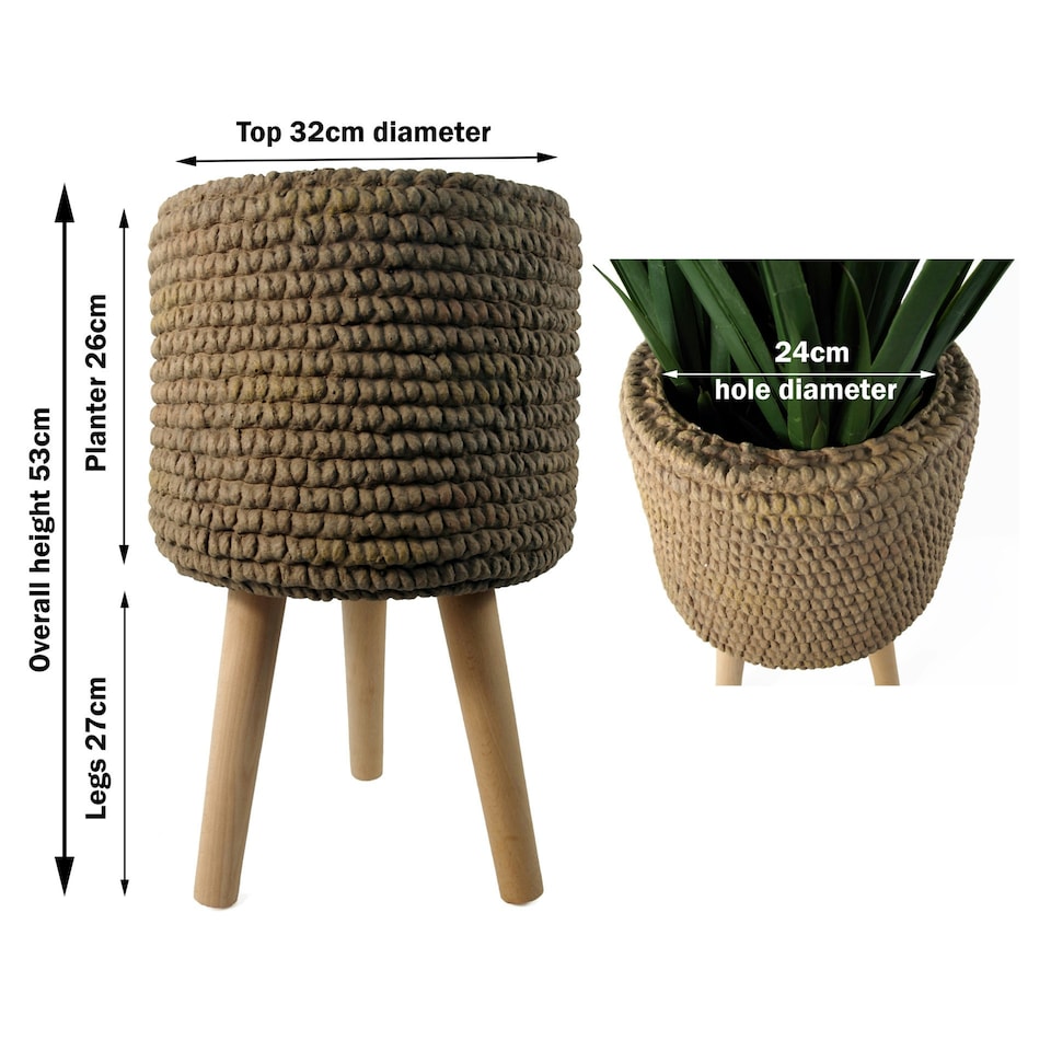 image 1 of Seagrass Style Composite Planter with Stand Brown