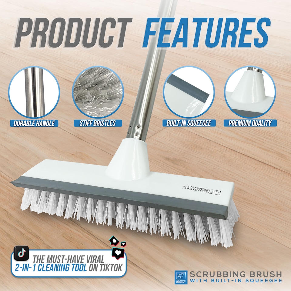 image 1 of Floor Squeegee Brush Long Handled for Indoor or Outdoor Tile and Wood Surfaces