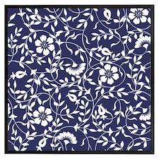White flowers on navy (Picture Frame) Black | M