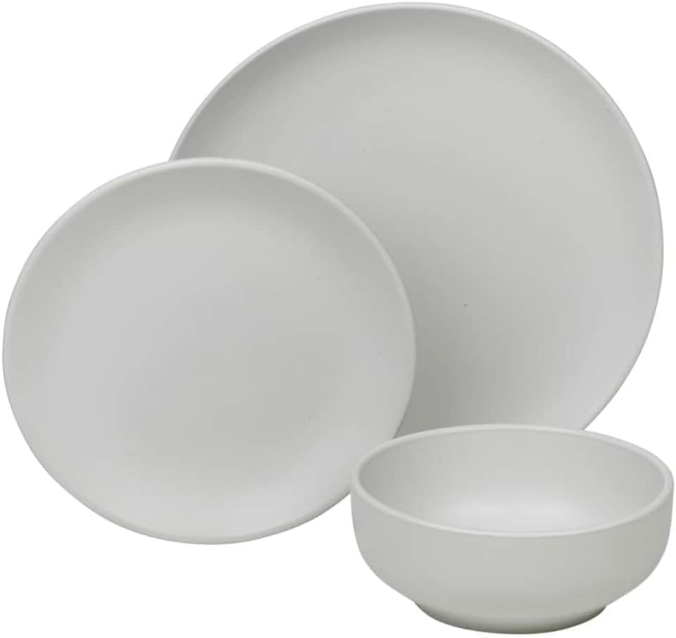 image 1 of Coloured Stone Ceramic Dinnerware Crockery Plates Bowls Dining Set | White | 12Pc White | 12