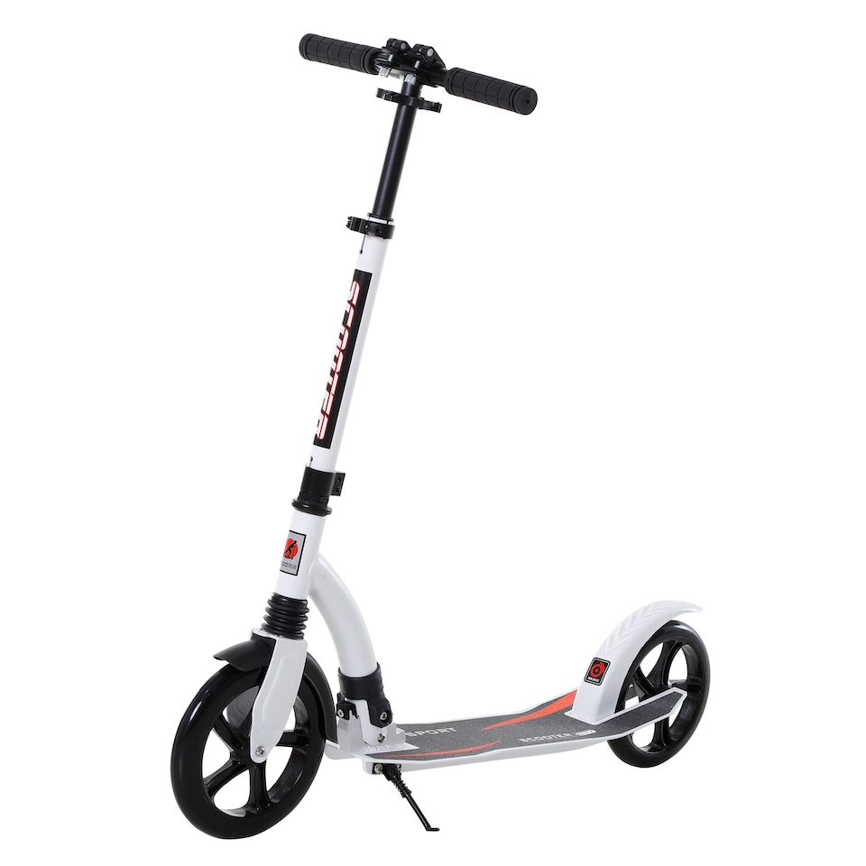 image 1 of HOMCOM Foldable Kick Scooter with Double Shock Absorption and Big Wheels, Height Adjustable Aluminium Frame Big Wheel Scooter for 14+ Teens Adult - White