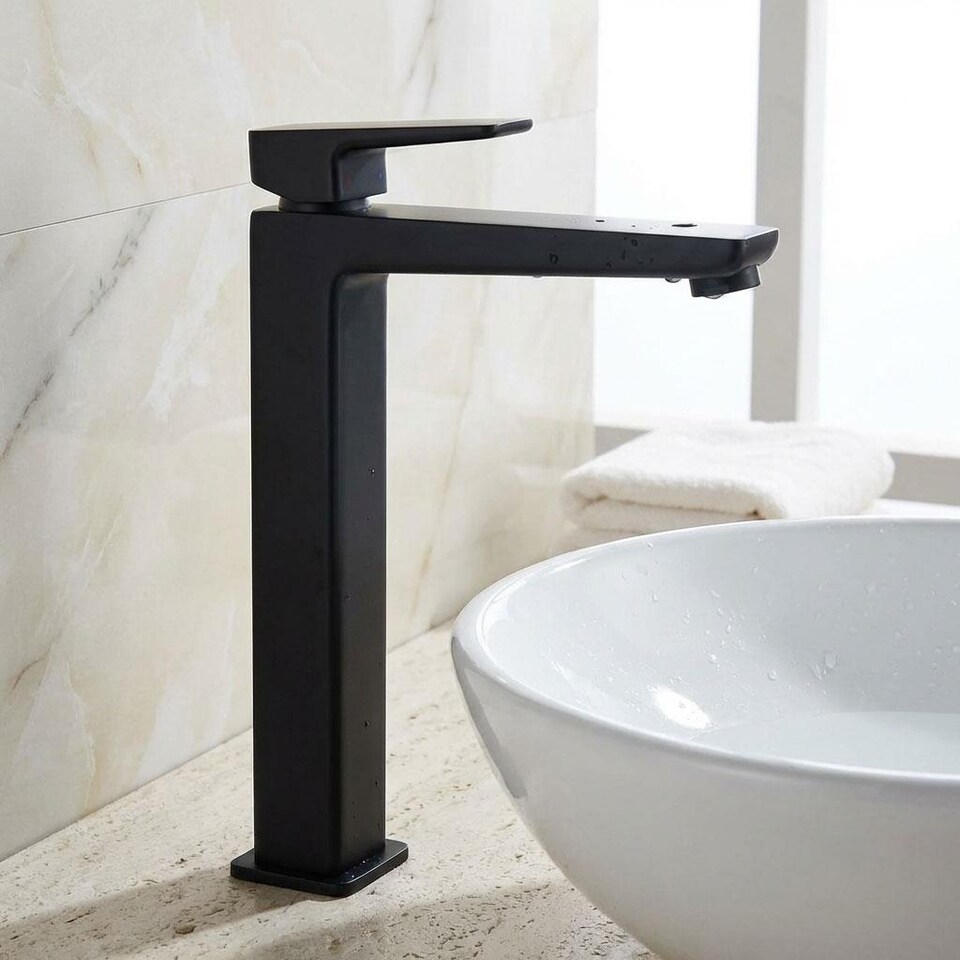 Tall Black Bathroom Sink Standing Rectangle Shaped Mixer Tap Single ...