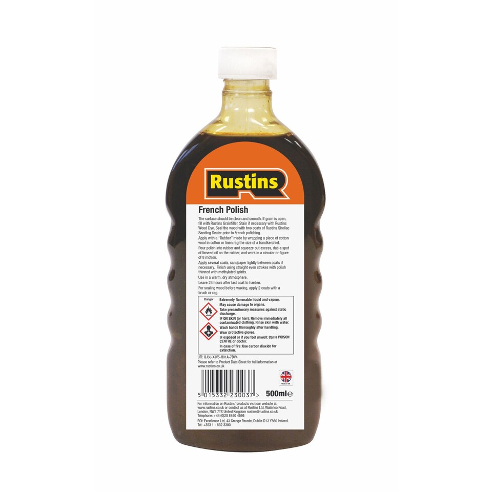 image 1 of Rustins French Polish Pure Shellac Quality Finish for Furniture 500ml | Clear | 500ml | 1