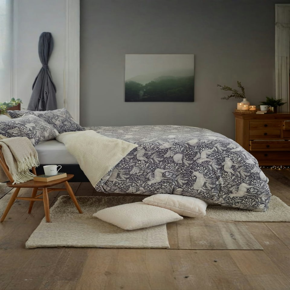 image 1 of Woodland Folk Animal Duvet Cover Set – Soft Fleece with Cosy Sherpa Reverse | Green | Single