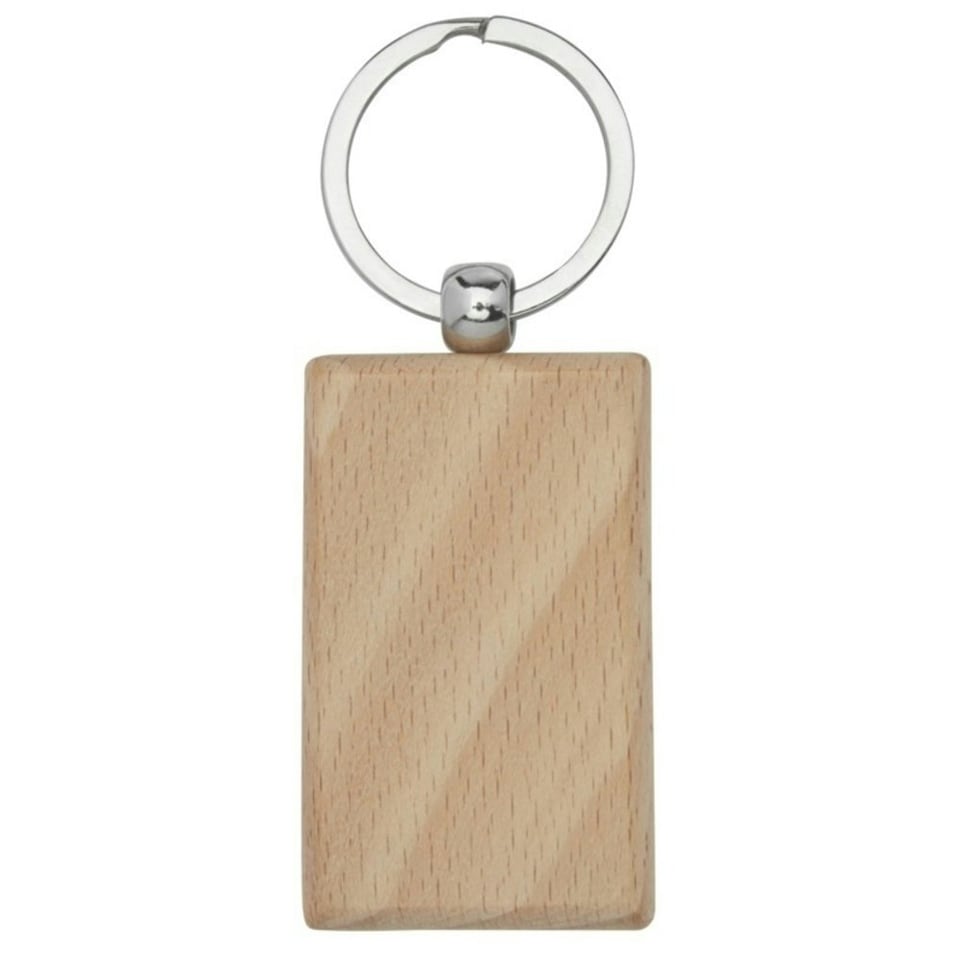 image 1 of Bullet Gian Rectangular Beech Wood Keyring - Natural - One Size