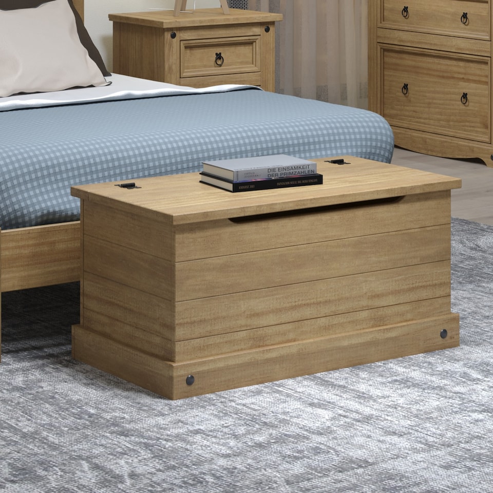 image 1 of Corona Storage Trunk - Solid Pine Construction with Metal Hardware and Practical Bedroom or Living Room Storage | Brown | Antique Wax | One Size | 1