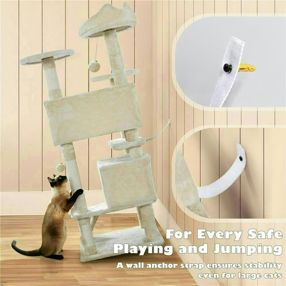 image 1 of Yaheetech 137cm Tall Cat Tree with Scratching Posts Beige