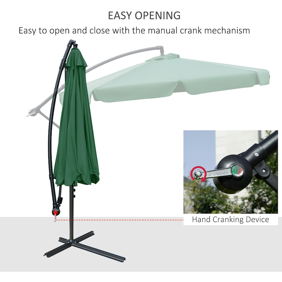 image 1 of Outsunny 2.7m Garden Cantilever Banana Parasol with Crank, Green