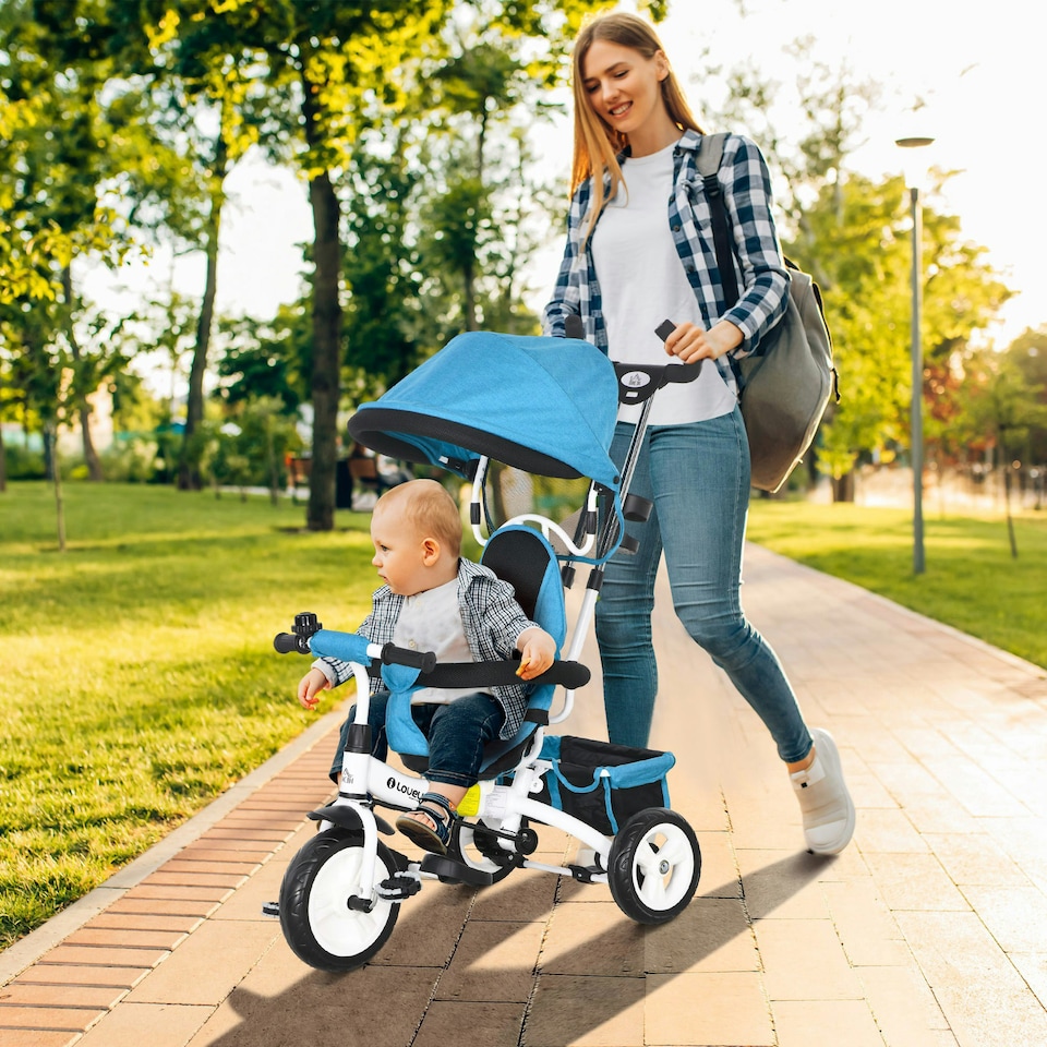 image 1 of HOMCOM 6 in 1 Kids Trike, Stroller with Parent Handle, Blue