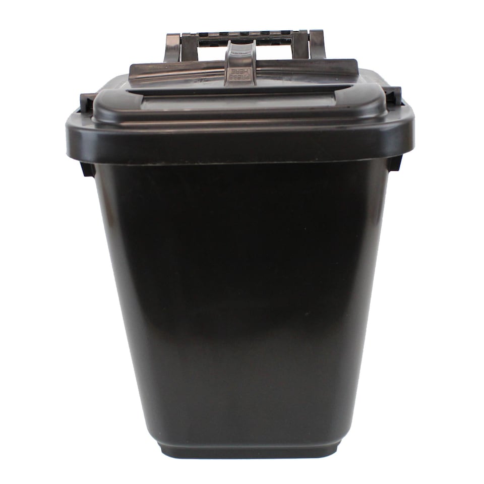 image 1 of Kerbside Compost Caddy with Locking Lid - Black - for Food Waste Recycling (23 Litre) - Plastic Bin with Composting Guide