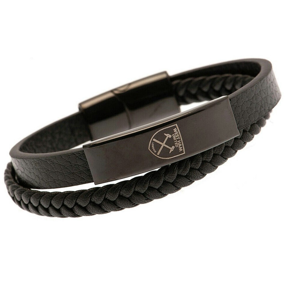 West Ham United FC Leather Crest Bracelet - Black - One Size