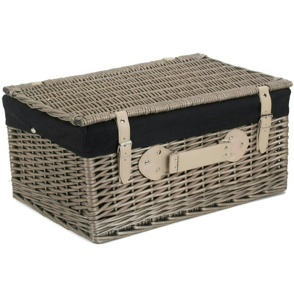 image 1 of 51cm Antique Wash Picnic Basket with Lining Black | Black | One Size