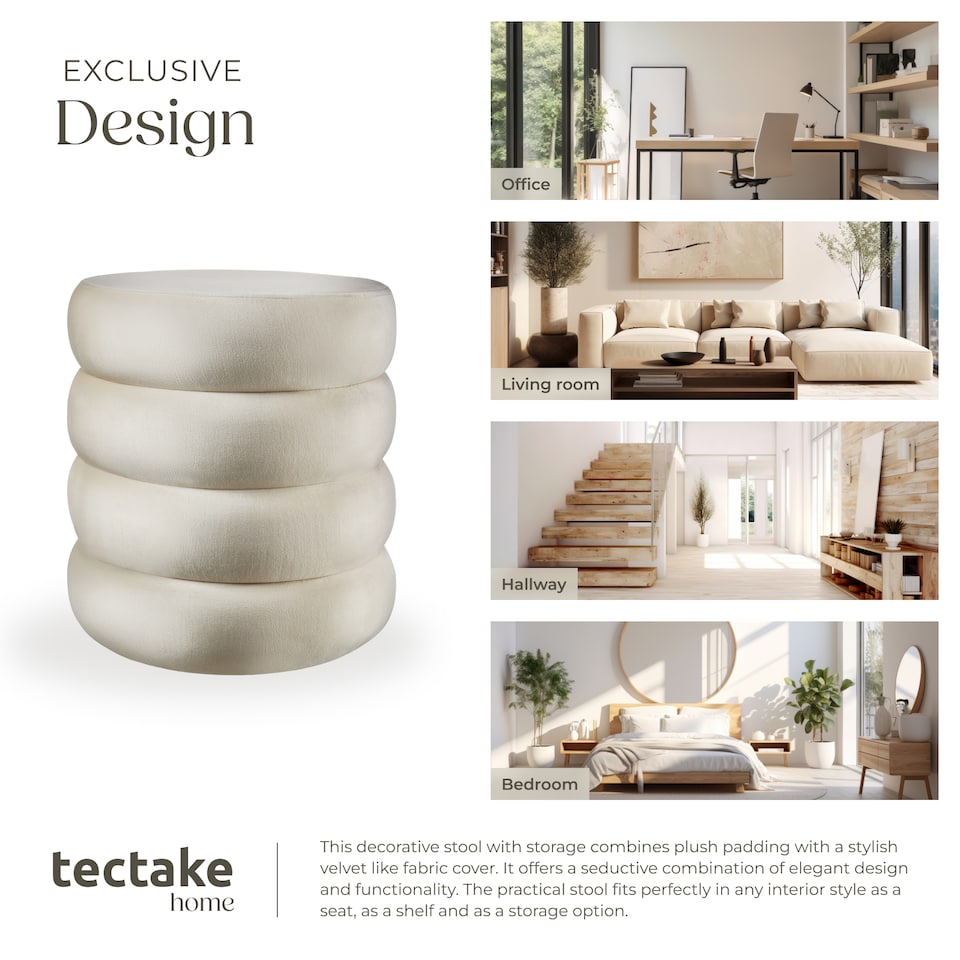 image 1 of Stool Altu - padded seat, large storage space | Cream | velvet look cream-white | 42 x 42 x 47 cm | 1