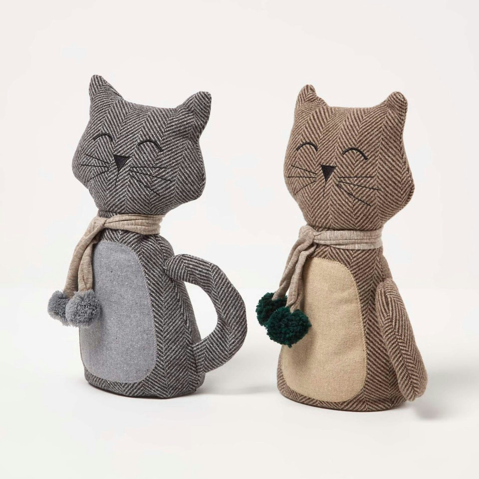 image 1 of Homescapes Cat Door Stop - Set of 2 - Animal Door Stops