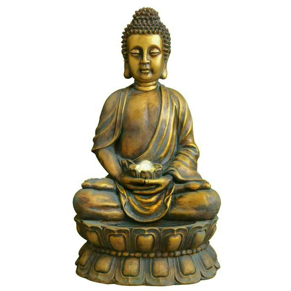 image 1 of Primrose Golden Buddha Water Feature Lights & Spinning Ball Gold 93cm