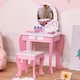 image 2 of HOMCOM Girls Dressing Table with Mirror, Stool, Pretend Play Toy | Pink | White