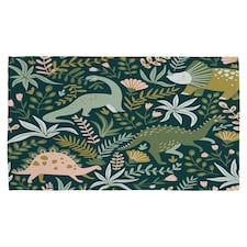 Hand drawn dinosaurs and tropical leaves and flowers. (Kitchen Towel)